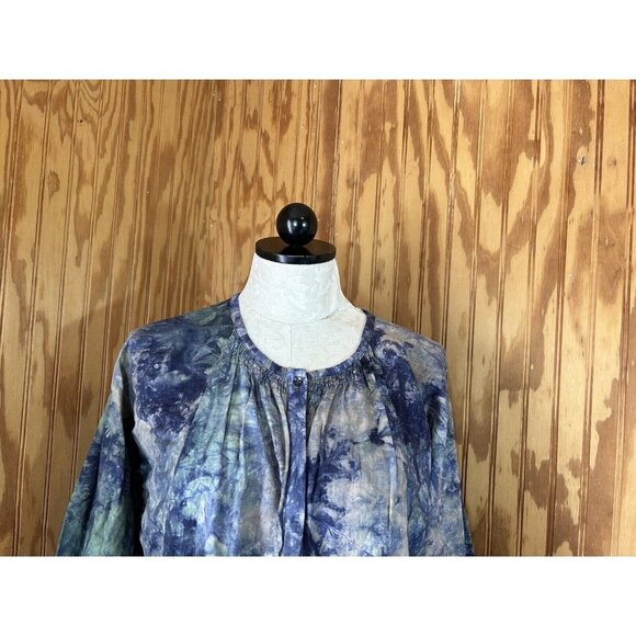 Cabi Blouse Woodstock Button Down Blue & Green Tye-Dye  Size M Linen - Picture 4 of 9
